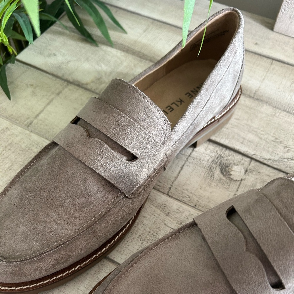 Anne Klein Everly Taupe Fabric Slip On Penny Loafers Women's Size 9.5M